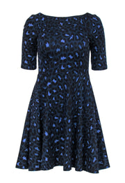 Current Boutique-Kate Spade - Navy Leopard Print Fit & Flare Dress w/ Lace-Up Back Sz XS