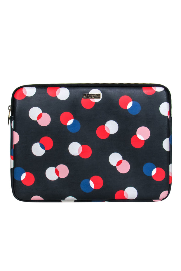 Current Boutique-Kate Spade - Navy & Multicolor Polka Dot Zippered Leather Laptop Case