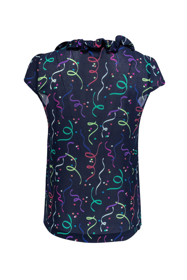 Current Boutique-Kate Spade - Navy Silk Blouse w/ Confetti Print Sz XS