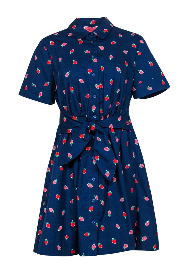 Current Boutique-Kate Spade - Navy Strawberry Print Short Sleeve Fit & Flare Dress Sz M