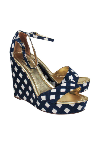 Current Boutique-Kate Spade - Navy & White Checkered Wedges Sz 9.5