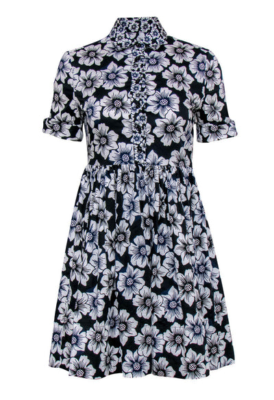 Current Boutique-Kate Spade - Navy & White Cotton Floral Print Collared Dress Sz XS