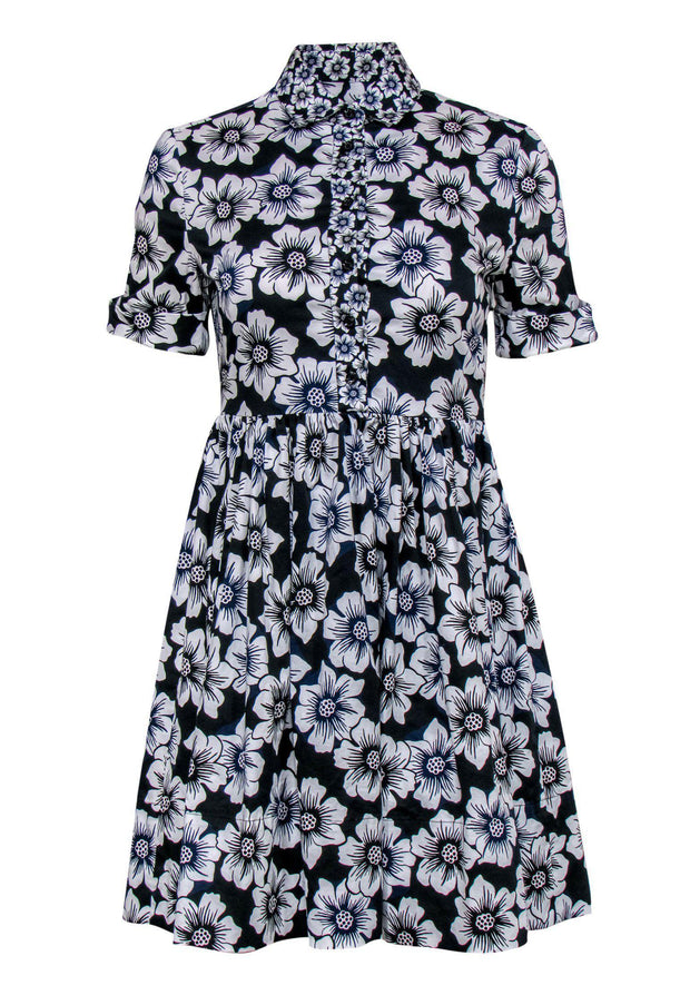 Current Boutique-Kate Spade - Navy & White Cotton Floral Print Collared Dress Sz XS