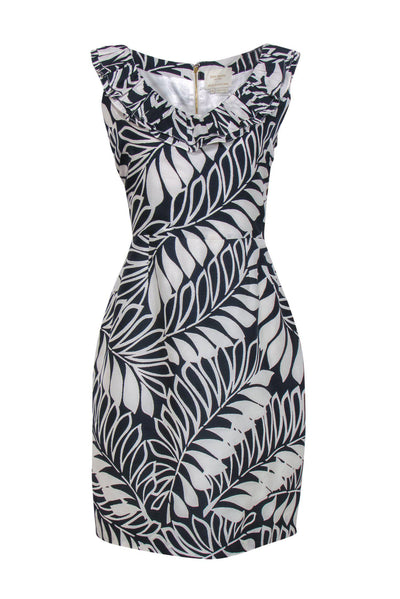 Current Boutique-Kate Spade - Navy & White Leaf Print Silk Dress Sz 10