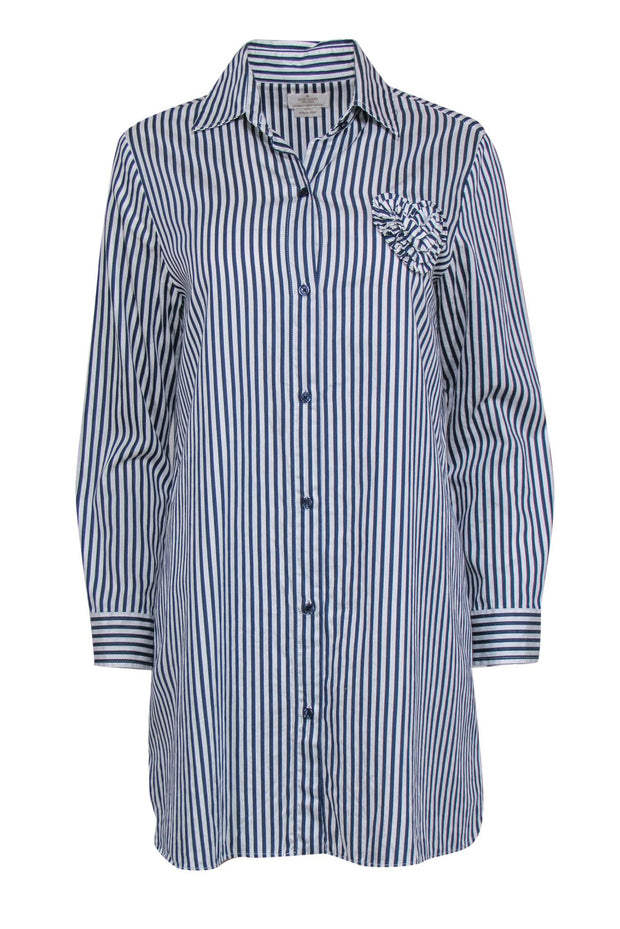 Current Boutique-Kate Spade - Navy & White Striped Cotton Shift Shirtdress w/ Ruffled Heart Sz S