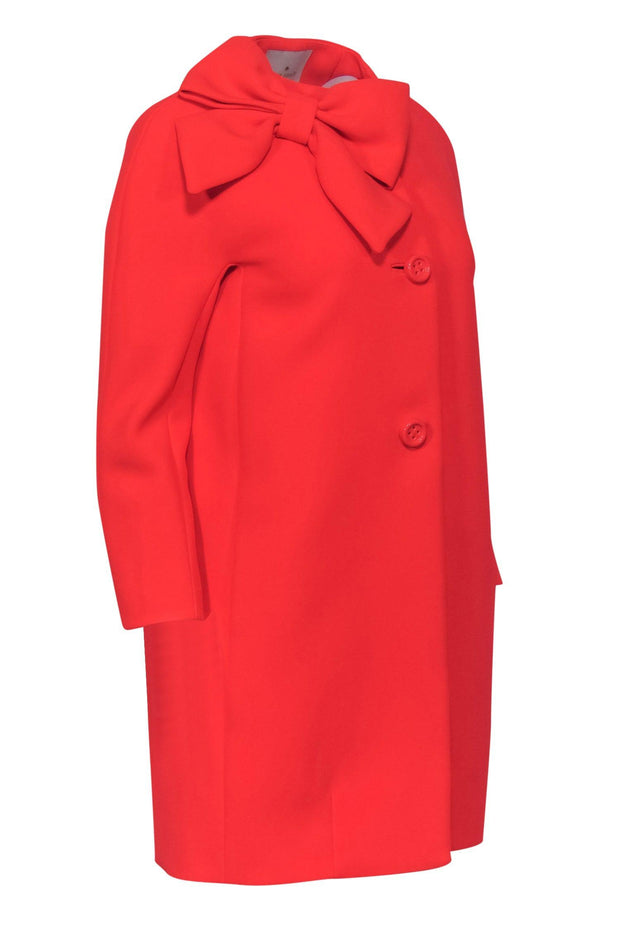 Current Boutique-Kate Spade - Neon Pink Button-Up Midi Coat w/ Large Bow Sz 2