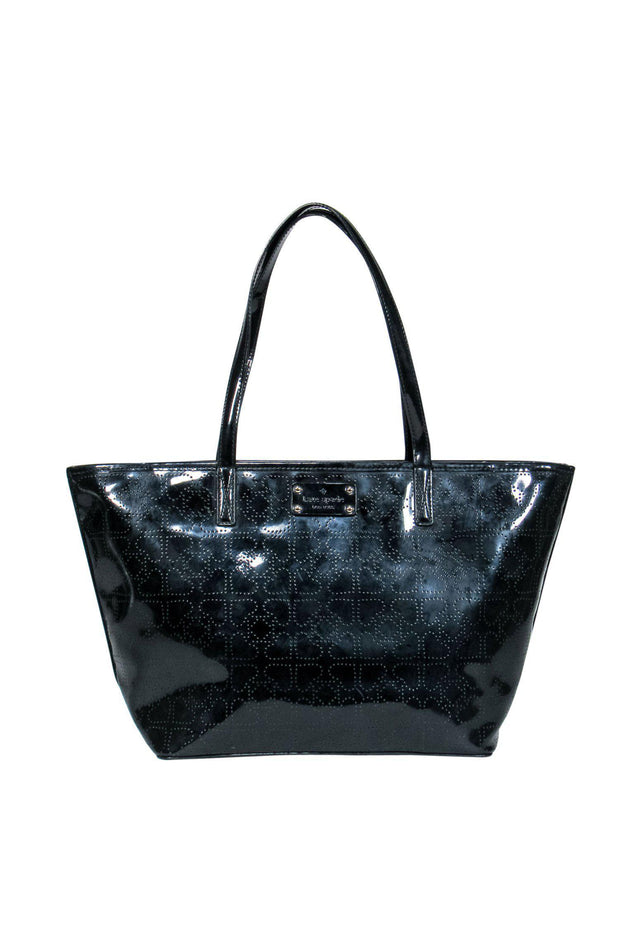Current Boutique-Kate Spade - Patent Black Leather Zip-Up Tote w/ Perforated Design