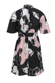 Current Boutique-Kate Spade - Pink, Black & White Horse Print Short Sleeve Fit & Flare Dress Sz 0