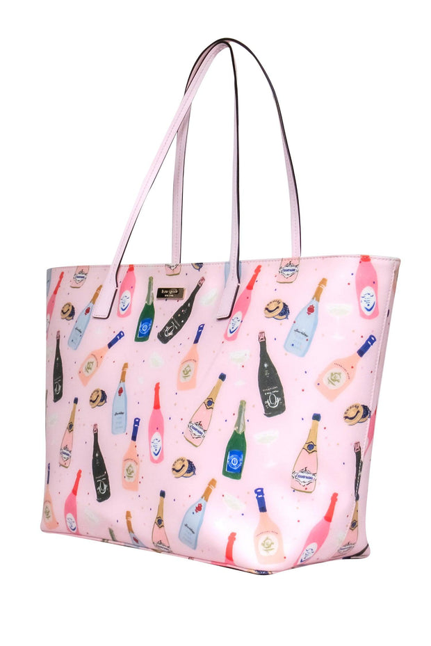 Kate Spade - Pink Champagne Bottles Print Tote Bag – Current Boutique