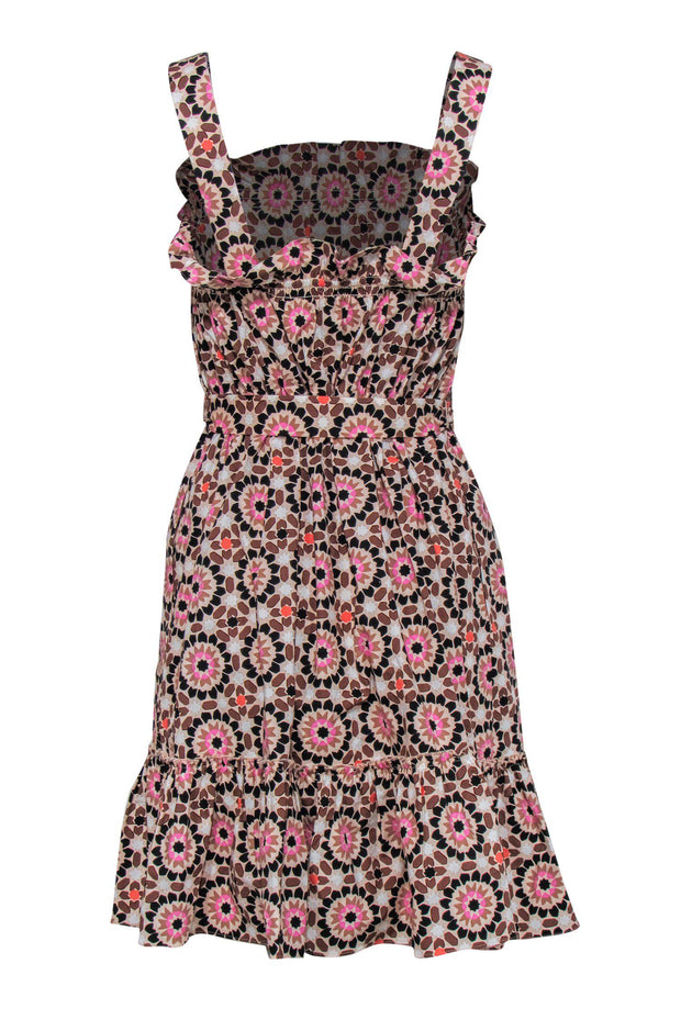 Current Boutique-Kate Spade - Pink Geometric Print Sleeveless Ruffle Fit & Flare Dress w/ Belt Sz 12