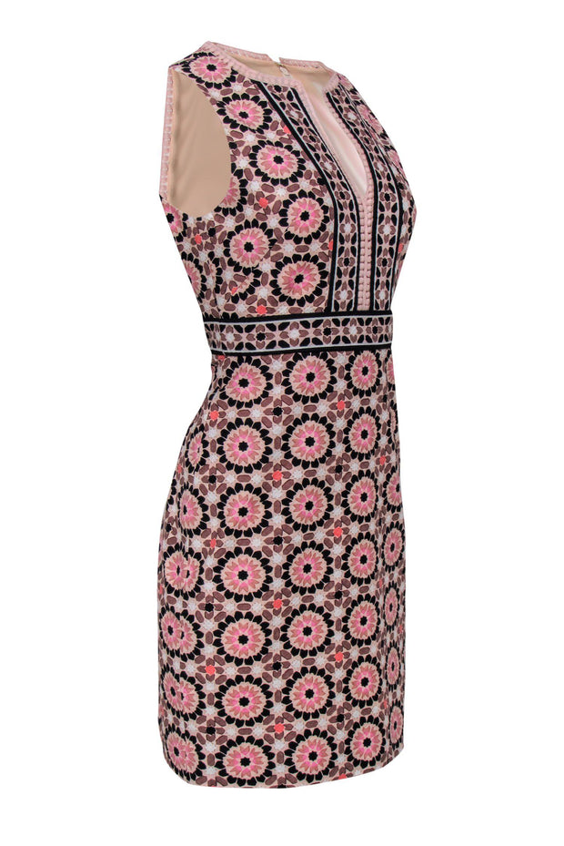 Current Boutique-Kate Spade - Pink Geometric Print Sleeveless Sheath Dress w/ Embroidered Trim Sz 4