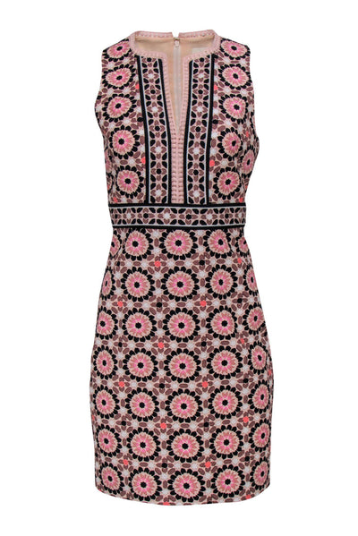 Current Boutique-Kate Spade - Pink Geometric Print Sleeveless Sheath Dress w/ Embroidered Trim Sz 4