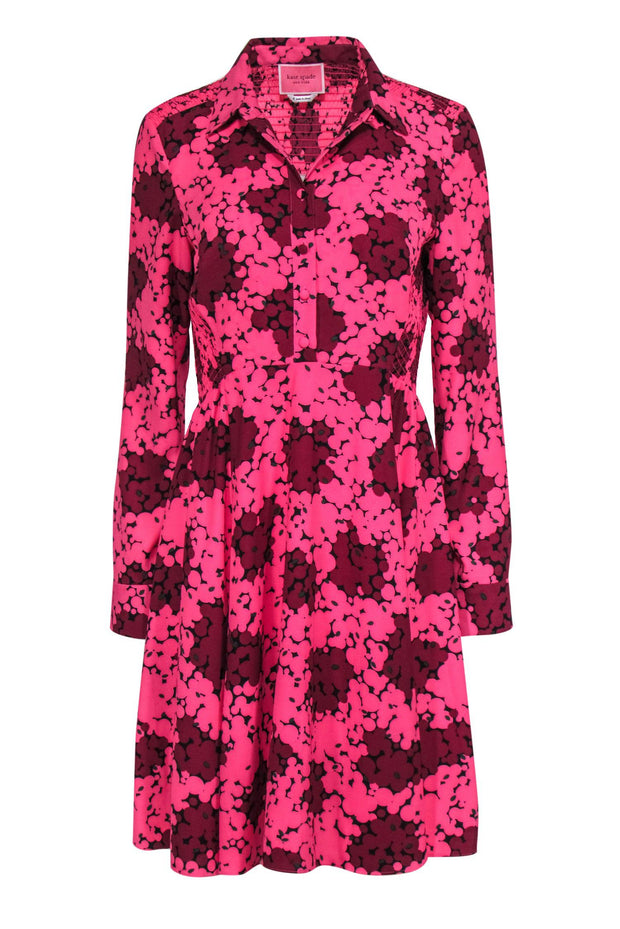 Current Boutique-Kate Spade - Pink & Maroon Abstract Floral Print Shirtdress Sz 8