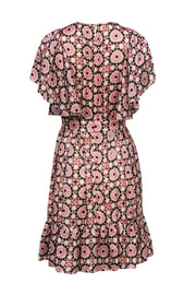 Current Boutique-Kate Spade - Pink Metallic Geometric Print Ruffle Short Sleeve Fit & Flare Dress Sz 10