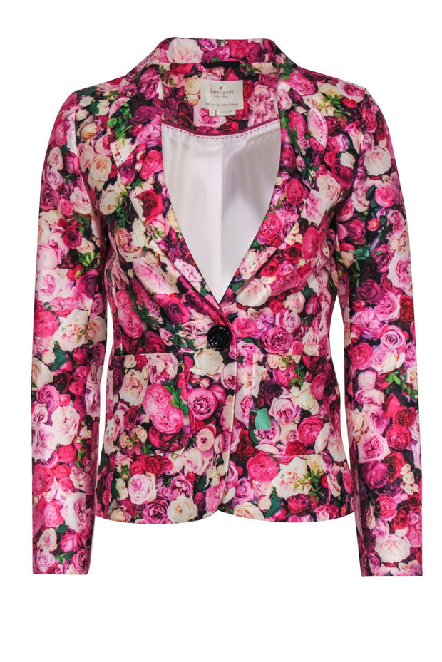 Current Boutique-Kate Spade - Pink & Multicolor Floral Print Buttoned Blazer Sz 0