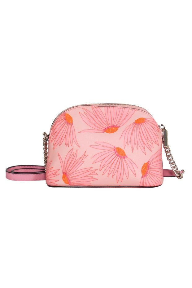 Current Boutique-Kate Spade - Pink & Orange Textured Leather Floral Print Crossbody Bag