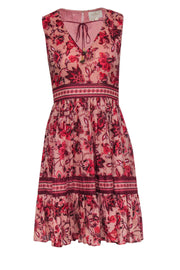 Current Boutique-Kate Spade - Pink & Red Floral Print A-Line Dress w/ Metallic Threading & Tassels Sz 0