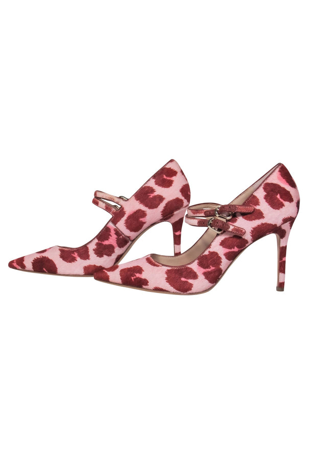 Current Boutique-Kate Spade – Pink & Red Leopard Print Fur Mary-Jane Heels Sz 7