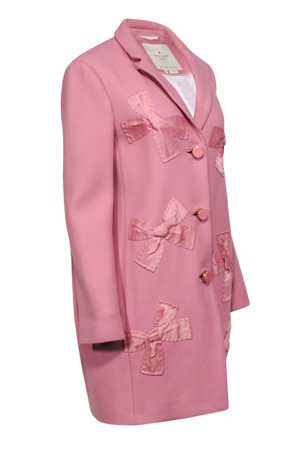 Current Boutique-Kate Spade - Pink Wool Button-Up Peacoat w/ Stitched Bows Sz 10