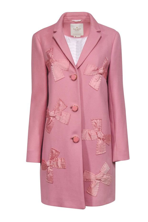 Current Boutique-Kate Spade - Pink Wool Button-Up Peacoat w/ Stitched Bows Sz 10