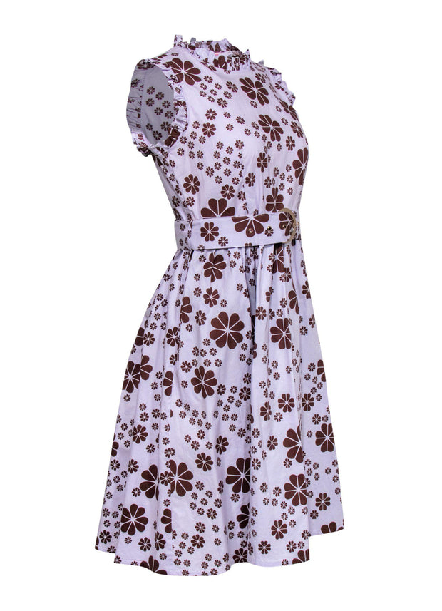 Current Boutique-Kate Spade - Purple Ruffle Fit & Flare Dress w/ Brown Floral Print Sz M