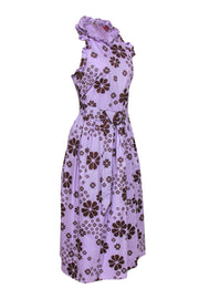 Current Boutique-Kate Spade - Purple Ruffle Midi Dress w/ Brown Floral Print Sz 6