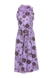 Current Boutique-Kate Spade - Purple Ruffle Midi Dress w/ Brown Floral Print Sz 6