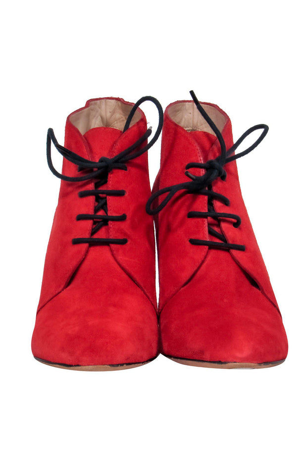Current Boutique-Kate Spade - Red Suede Lace-Up “Roger” Ankle Booties Sz 7.5