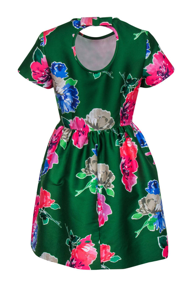 Current Boutique-Kate Spade - Saturated Green Fit & Flare Dress w/ Oversized Floral Print Sz 6