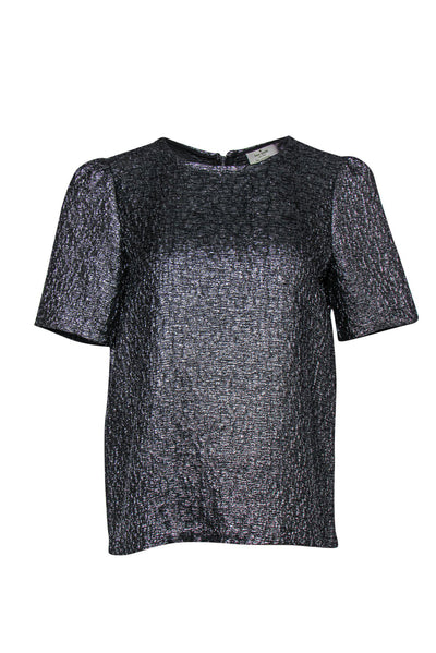 Current Boutique-Kate Spade - Silver Metallic Boxy Short Sleeve Top Sz 8