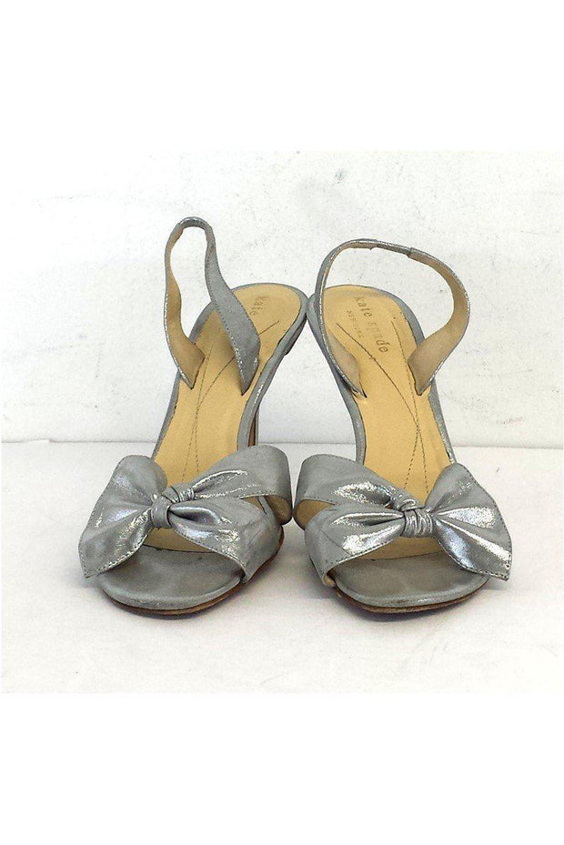 Current Boutique-Kate Spade - Silver Metallic Leather Bow Heels Sz 6.5