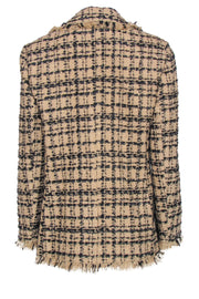 Current Boutique-Kate Spade - Tan & Black Metallic Tweed Fringed Double Breasted Blazer Sz 10