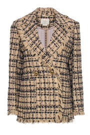 Current Boutique-Kate Spade - Tan & Black Metallic Tweed Fringed Double Breasted Blazer Sz 10