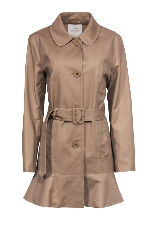 Current Boutique-Kate Spade - Tan Trench Coat w/ Flared Hem & Scalloped Pockets Sz L