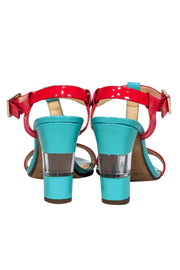 Current Boutique-Kate Spade - Teal & Red Two-Toned Strappy Heels w/ Clear Cutouts Sz 6.5