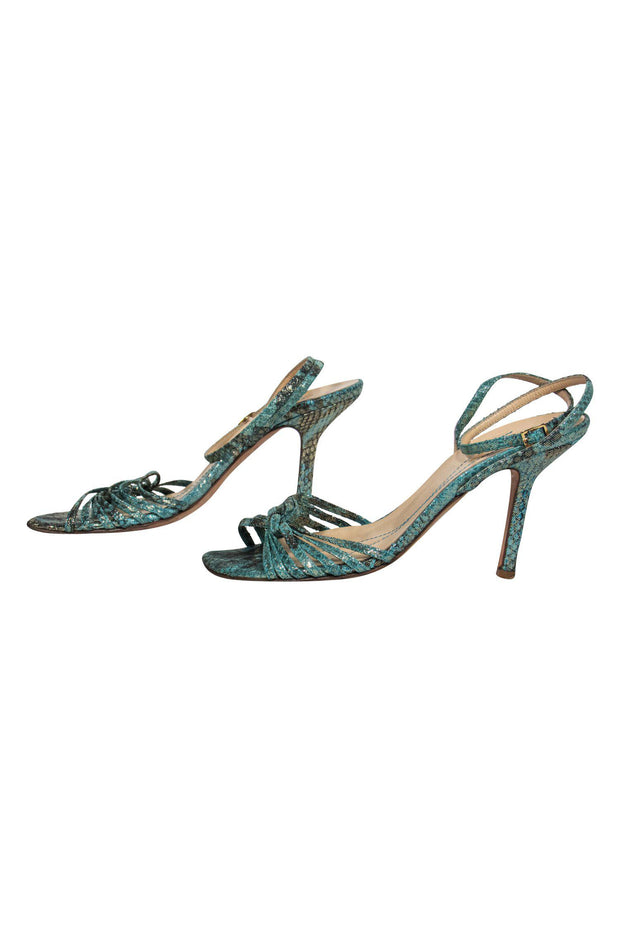 Current Boutique-Kate Spade - Teal Snakeskin Print Metallic Strappy Pumps Sz 7