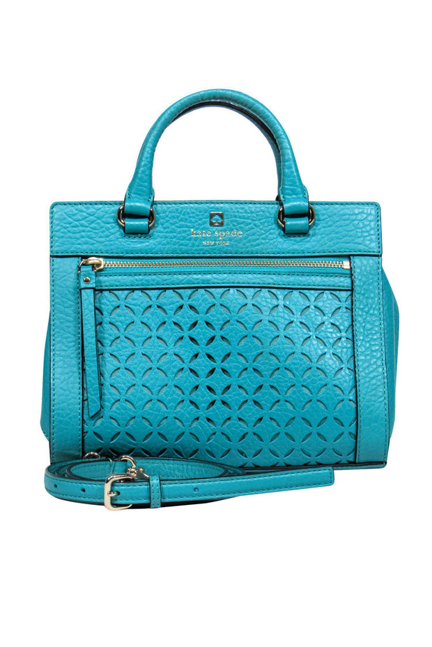 Current Boutique-Kate Spade - Teal Textured Leather Convertible Crossbody w/ Laser Cut Design
