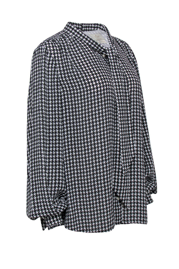 Current Boutique-Kate Spade - White & Black Houndstooth Print Button-Up Blouse w/ Necktie Sz XL