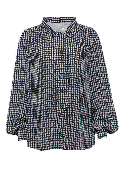 Current Boutique-Kate Spade - White & Black Houndstooth Print Button-Up Blouse w/ Necktie Sz XL