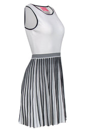 Current Boutique-Kate Spade - White & Black Striped Pleated Knit Fit & Flare Dress Sz S