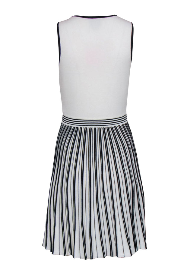 Current Boutique-Kate Spade - White & Black Striped Pleated Knit Fit & Flare Dress Sz S