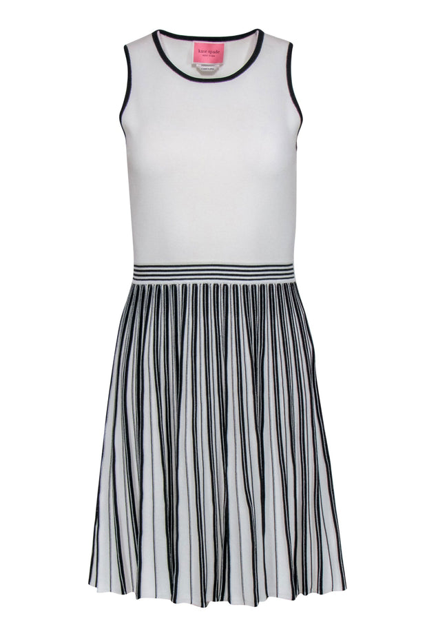 Current Boutique-Kate Spade - White & Black Striped Pleated Knit Fit & Flare Dress Sz S