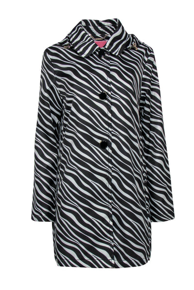 Current Boutique-Kate Spade - White & Black Zebra Print Button-Up Hooded Rain Jacket Sz M