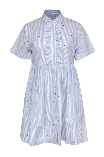 Current Boutique-Kate Spade - White & Blue Pinstriped & Heart Print Button-Up Dress Sz S