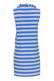 Current Boutique-Kate Spade - White & Blue Striped Sleeveless Shift Dress w/ Ruffle Neckline Sz M