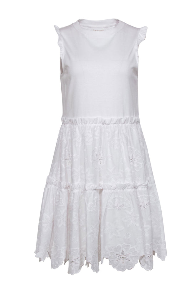 Current Boutique-Kate Spade - White "Freshwhite" Cotton Tiered Sundress Sz M