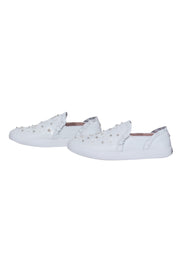 Current Boutique-Kate Spade - White Leather "Louise" Slip-On Sneakers w/ Floral Beading Sz 7.5