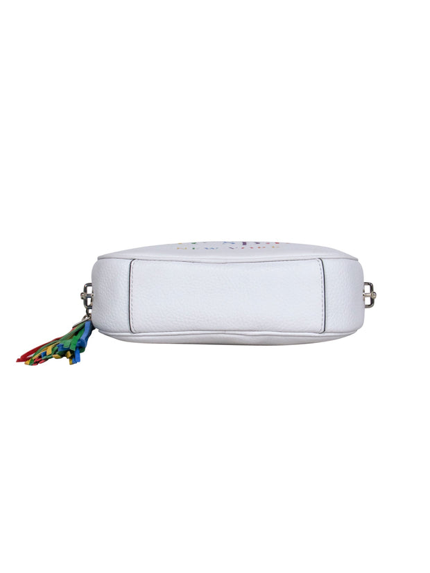 Current Boutique-Kate Spade – White Leather Rainbow Logo Crossbody Camera Bag