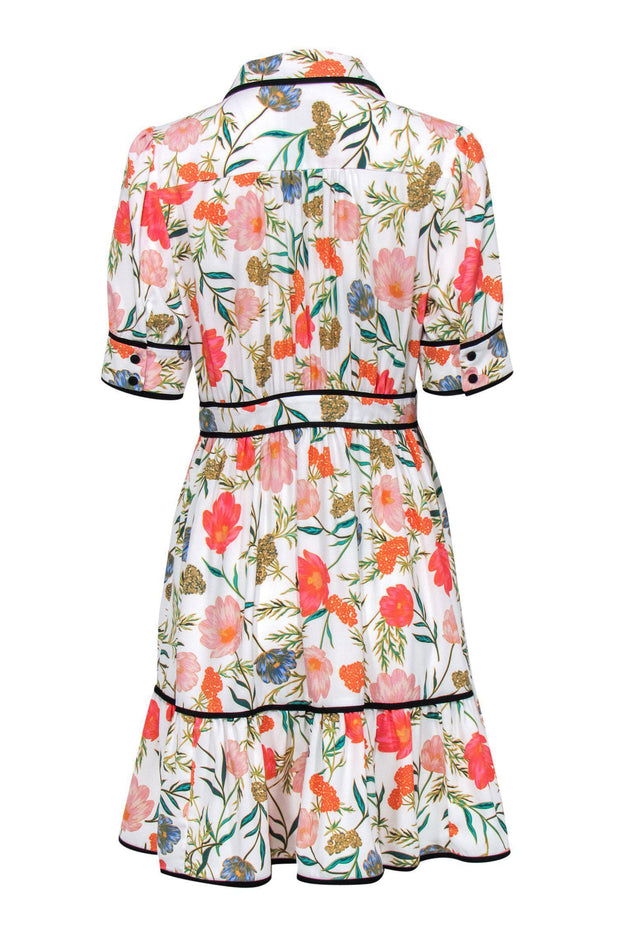 Current Boutique-Kate Spade - White & Multicolor Floral Button-Up Fit & Flare Dress w/ Black Trim Sz 6