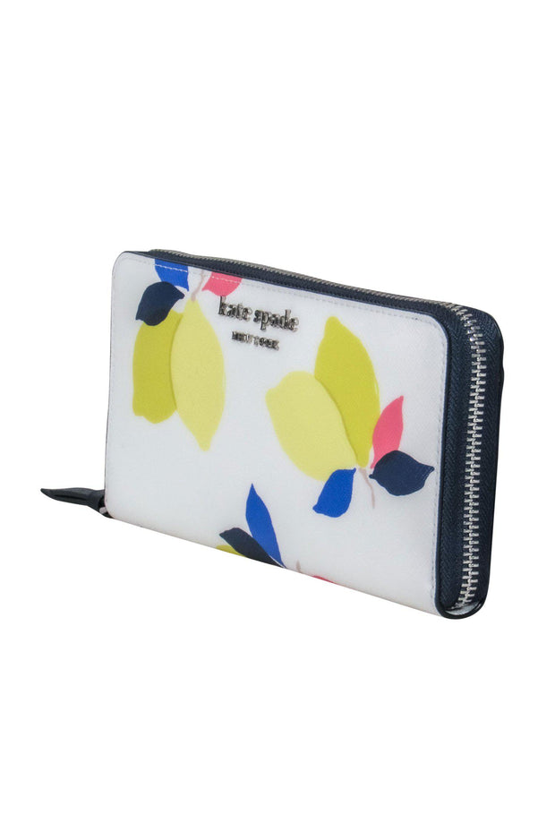 Current Boutique-Kate Spade - White & Multicolor Lemon Print Leather Zippered Wallet